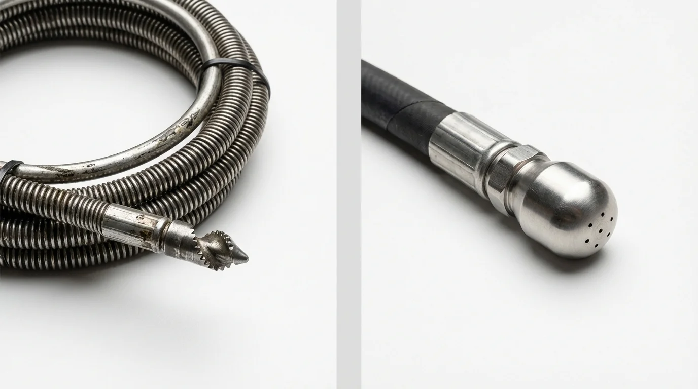 Drain snake cable and hydro jetting nozzle used for drain cleaning in Redding, CA