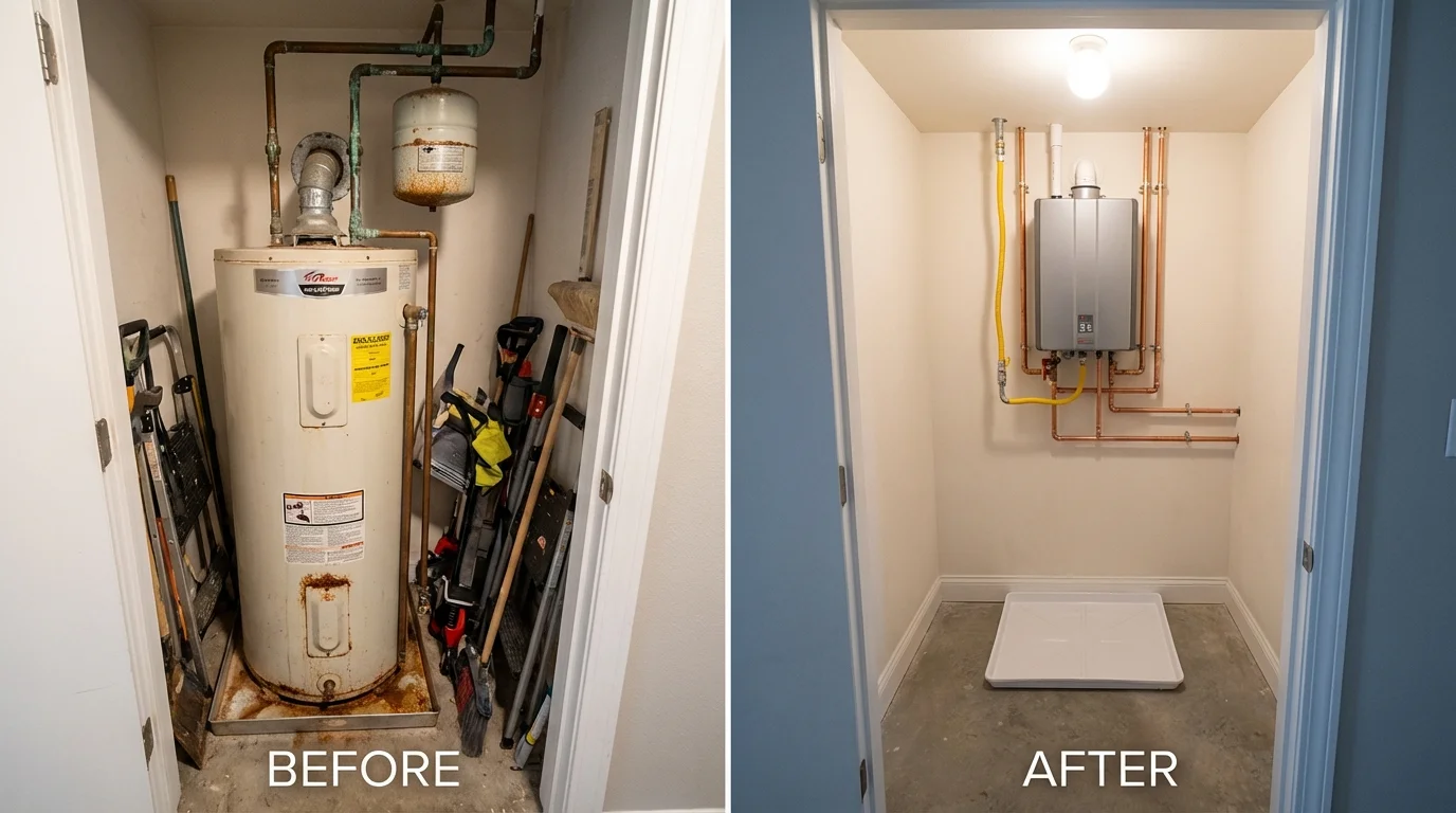 Tank water heater versus wall-mounted tankless unit comparison for Redding, CA homeowners