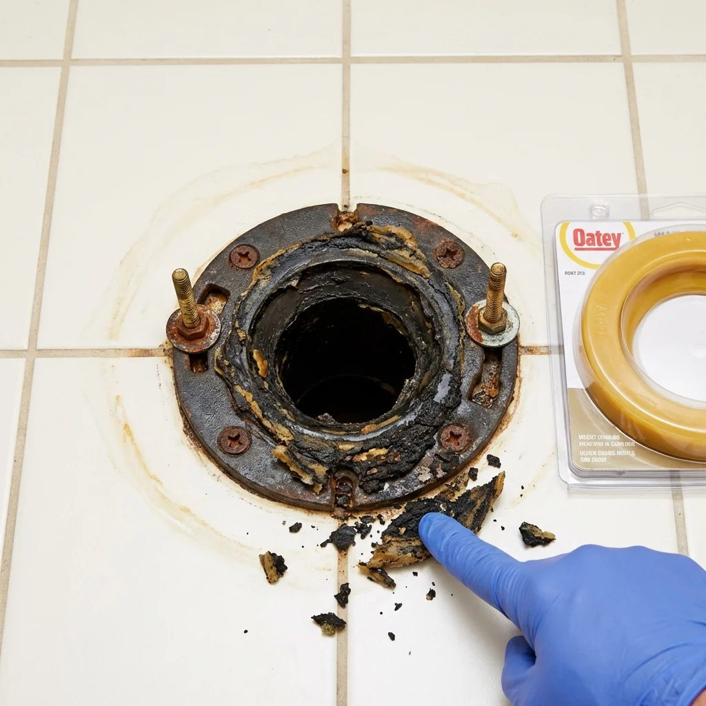 Failed wax ring showing water seepage at the base of a toilet in a Redding, CA home