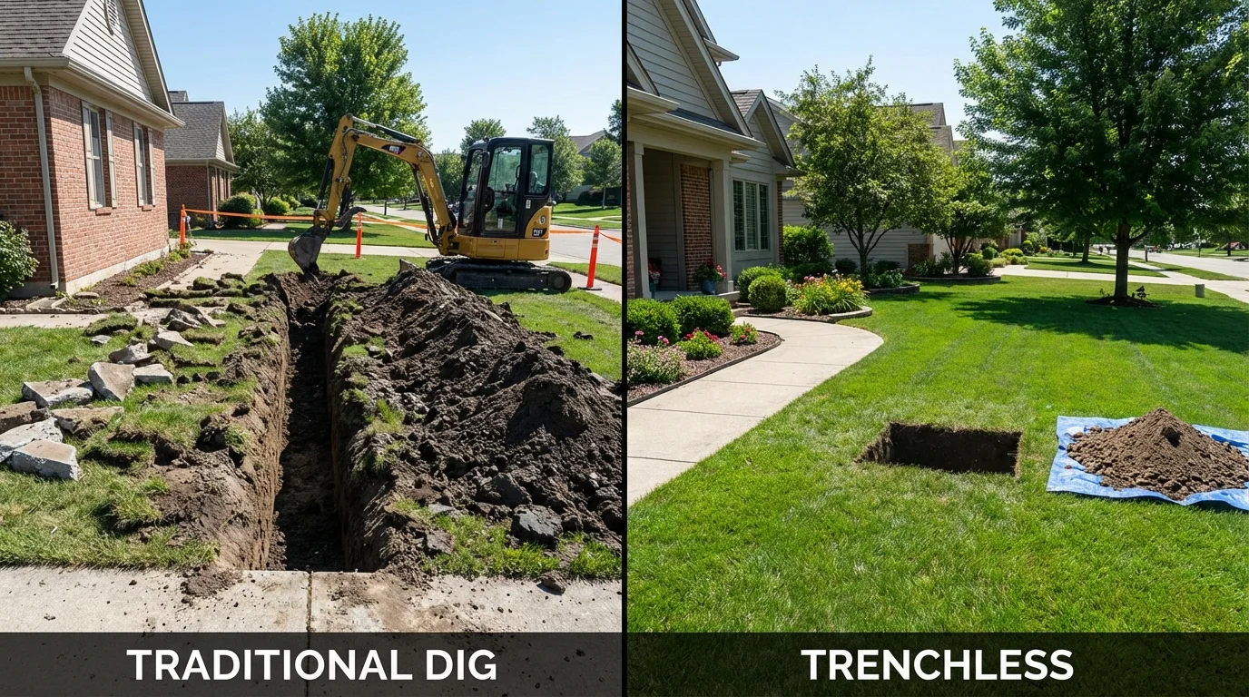Trenchless sewer repair with minimal yard damage versus traditional excavation in Redding, CA